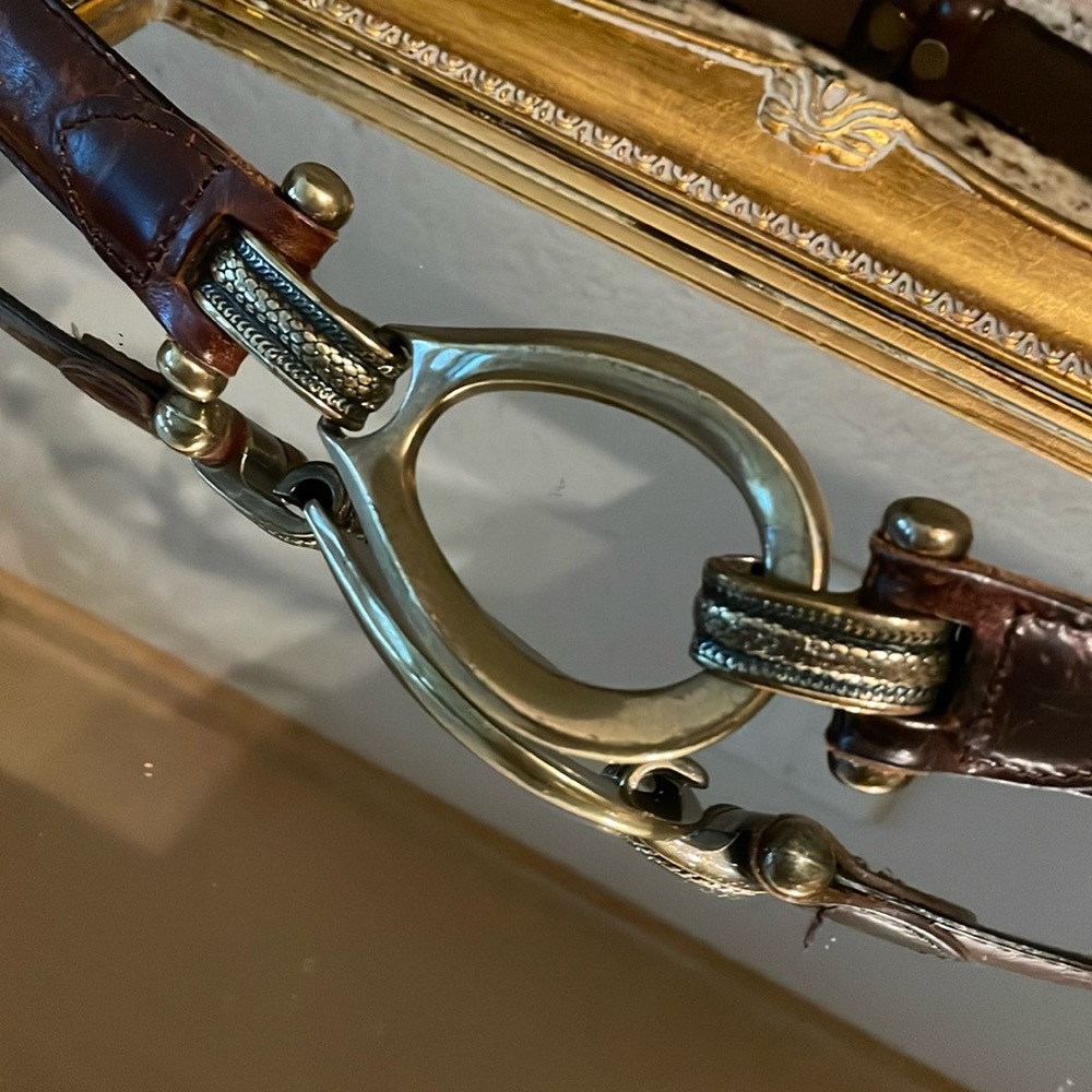 Unique Brass and Brown Leather Belt Adjustable - Picture 4 of 7